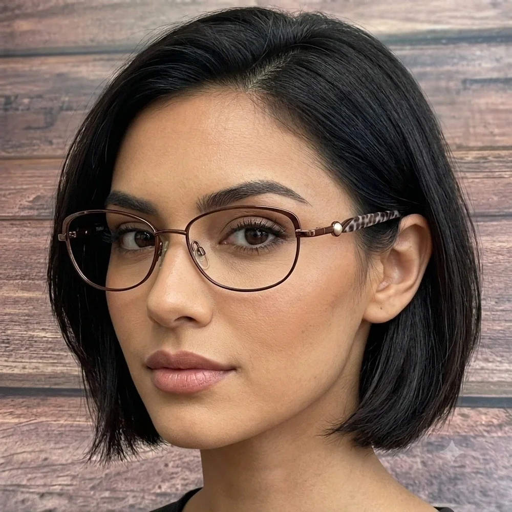 Tura R538 DBR Dark Brown Cat Eye Eyeglasses 52-15-135 Pearl Accent Frames